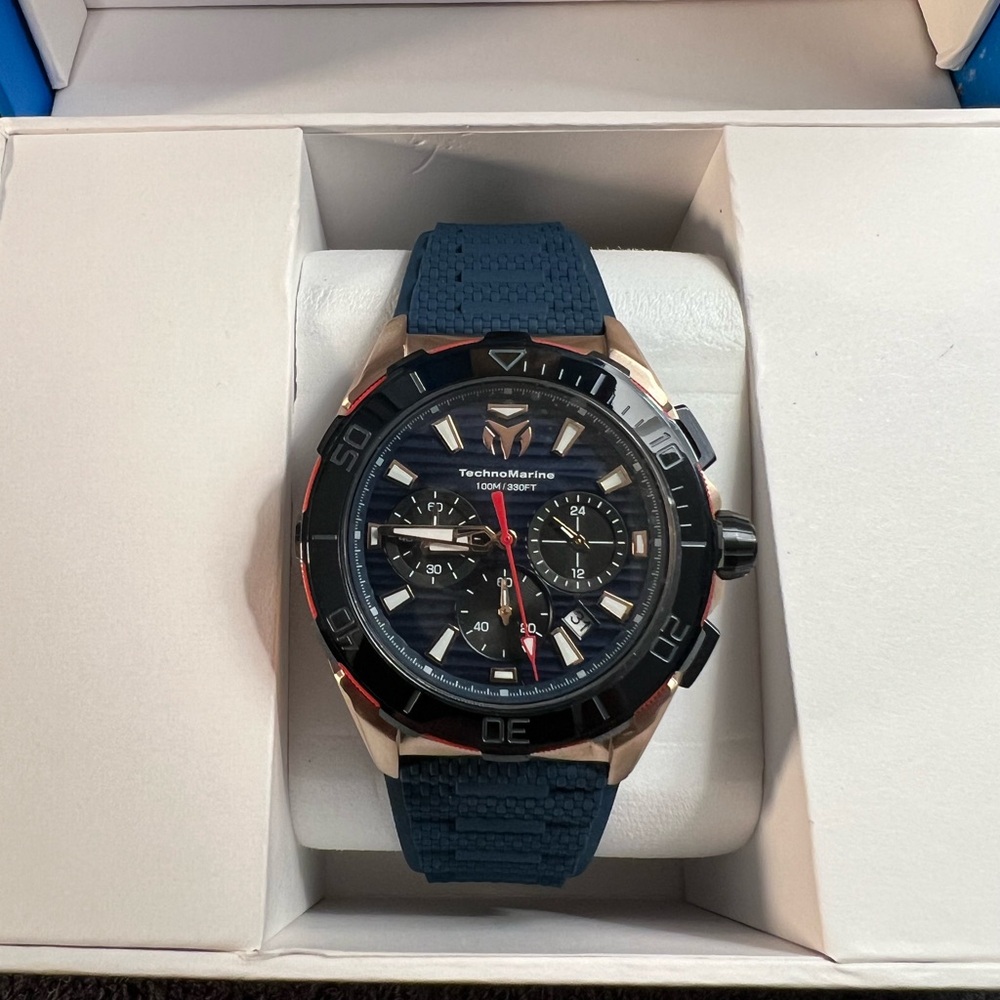 TechnoMarine Seven Seas Sport Men’s Watch-44mm-TM725025 Navy&Gold Chrono(NWT)